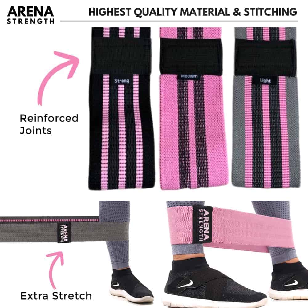 Arena Strength Booty Fabric Bands 3PK Fabric Resistance Bands for Legs & Butt 